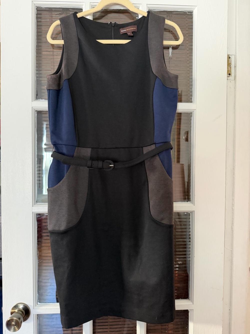 DANA BUCHMAN Women’s 12 Blue Black Gray Color Block Sheath Dress | SKU 0118